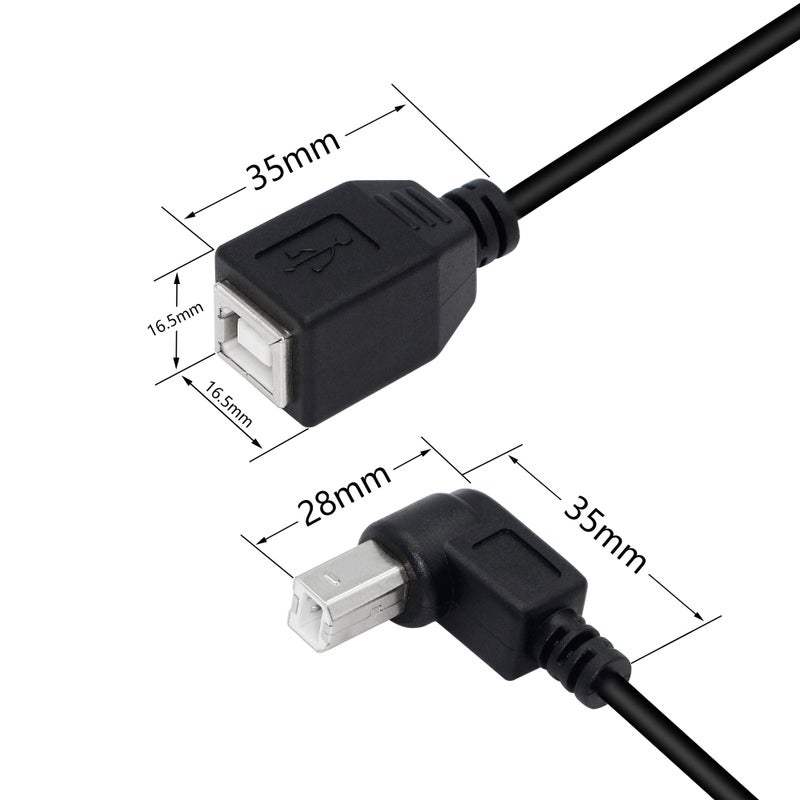 SinLoon USB 2.0 Type-B Printer Cable, 2-Pack USB B Female to Type B Male (90 Degree Down) Printer Short Extension Cable for Scanner, Mobile HDD and More (Down 2) - Image 2